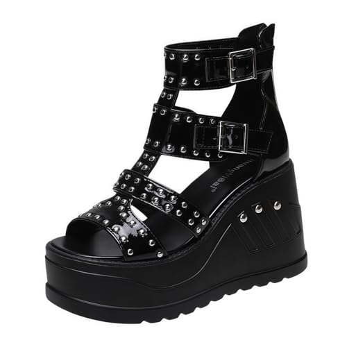FQLGJMY Frauen Vegan Chunky Goth Schuhe Punk Stil Schuhe mit Schädel Sterne Kreuz Herz Kette Niet offene Zehe Rutschen auf Plattform Keil Rutsche Sandalen Sommer Punk Beach Slippers FQLGJMY Frauen Vegan Chunky Goth Schuhe Punk Stil Schuhe mit Schädel Sterne Kreuz Herz Kette Niet offene Zehe Rutschen auf Plattform Keil Rutsche Sandalen Sommer Punk Beach Slippers von FQLGJMY