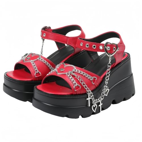 FQLGJMY Frauen Vegan Chunky Goth Schuhe Punk Stil Schuhe mit Schädel Sterne Kreuz Herz Kette Niet offene Zehe Rutschen auf Plattform Keil Rutsche Sandalen Sommer Punk Beach Slippers FQLGJMY Frauen Vegan Chunky Goth Schuhe Punk Stil Schuhe mit Schädel Sterne Kreuz Herz Kette Niet offene Zehe Rutschen auf Plattform Keil Rutsche Sandalen Sommer Punk Beach Slippers von FQLGJMY