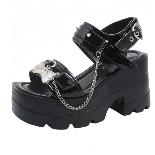 FQLGJMY Frauen Vegan Chunky Goth Schuhe Punk Stil Schuhe mit Schädel Sterne Kreuz Herz Kette Niet offene Zehe Rutschen auf Plattform Keil Rutsche Sandalen Sommer Punk Beach Slippers FQLGJMY Frauen Vegan Chunky Goth Schuhe Punk Stil Schuhe mit Schädel Sterne Kreuz Herz Kette Niet offene Zehe Rutschen auf Plattform Keil Rutsche Sandalen Sommer Punk Beach Slippers von FQLGJMY