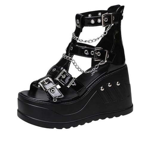 FQLGJMY Frauen Vegan Chunky Goth Schuhe Punk Stil Schuhe mit Schädel Sterne Kreuz Herz Kette Niet offene Zehe Rutschen auf Plattform Keil Rutsche Sandalen Sommer Punk Beach Slippers FQLGJMY Frauen Vegan Chunky Goth Schuhe Punk Stil Schuhe mit Schädel Sterne Kreuz Herz Kette Niet offene Zehe Rutschen auf Plattform Keil Rutsche Sandalen Sommer Punk Beach Slippers von FQLGJMY