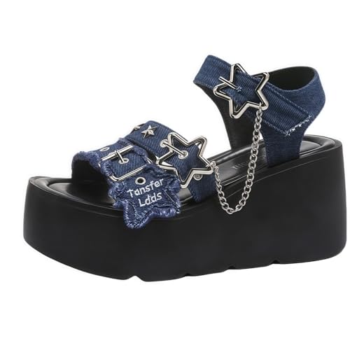 FQLGJMY Frauen Vegan Chunky Goth Schuhe Punk Stil Schuhe mit Schädel Sterne Kreuz Herz Kette Niet offene Zehe Rutschen auf Plattform Keil Rutsche Sandalen Sommer Punk Beach Slippers FQLGJMY Frauen Vegan Chunky Goth Schuhe Punk Stil Schuhe mit Schädel Sterne Kreuz Herz Kette Niet offene Zehe Rutschen auf Plattform Keil Rutsche Sandalen Sommer Punk Beach Slippers von FQLGJMY
