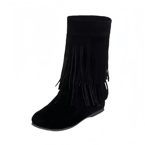 FQLGJMY Frauen Wildleder Fringe Stiefel Western Stil Tassel Reiten Cowgirl Stiefel ziehen auf Mitte Kalb Mode Stiefel für Herbst Winter von FQLGJMY