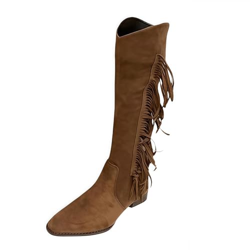 FQLGJMY Frauen Wildleder Fringe Stiefel Western Stil Tassel Reiten Cowgirl Stiefel ziehen auf Mitte Kalb Mode Stiefel für Herbst Winter von FQLGJMY