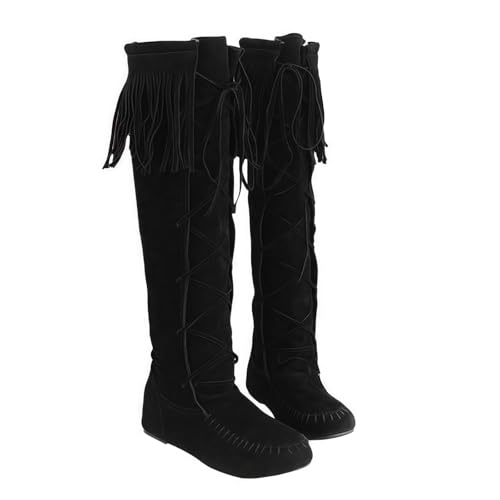 FQLGJMY Frauen Wildleder Fringe Stiefel Western Stil Tassel Reiten Cowgirl Stiefel ziehen auf Mitte Kalb Mode Stiefel für Herbst Winter von FQLGJMY