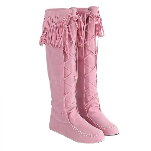 FQLGJMY Frauen Wildleder Fringe Stiefel Western Stil Tassel Reiten Cowgirl Stiefel ziehen auf Mitte Kalb Mode Stiefel für Herbst Winter von FQLGJMY