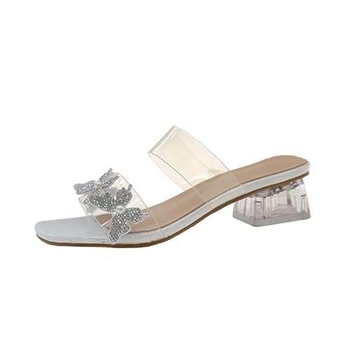 FQLGJMY Frauen klare Absätze Sandalen mit Bogen Perle Strass Dekoration Quadrat offene Zehe niedrigen Block Chunky Slip On Kleid Sandalen für Party Hochzeit FQLGJMY Frauen klare Absätze Sandalen mit Bogen Perle Strass Dekoration Quadrat offene Zehe niedrigen Block Chunky Slip On Kleid Sandalen für Party Hochzeit von FQLGJMY