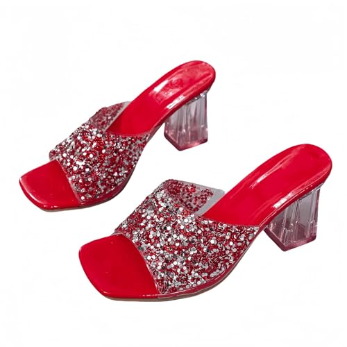 FQLGJMY Frauen klare Absätze Sandalen mit Bogen Perle Strass Dekoration Quadrat offene Zehe niedrigen Block Chunky Slip On Kleid Sandalen für Party Hochzeit FQLGJMY Frauen klare Absätze Sandalen mit Bogen Perle Strass Dekoration Quadrat offene Zehe niedrigen Block Chunky Slip On Kleid Sandalen für Party Hochzeit von FQLGJMY