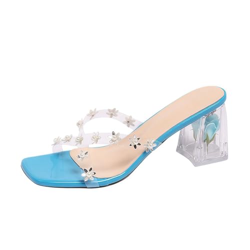 FQLGJMY Frauen klare Absätze Sandalen mit Bogen Perle Strass Dekoration Quadrat offene Zehe niedrigen Block Chunky Slip On Kleid Sandalen für Party Hochzeit FQLGJMY Frauen klare Absätze Sandalen mit Bogen Perle Strass Dekoration Quadrat offene Zehe niedrigen Block Chunky Slip On Kleid Sandalen für Party Hochzeit von FQLGJMY