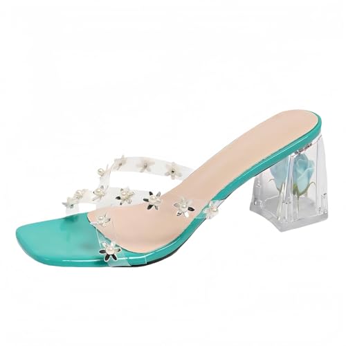 FQLGJMY Frauen klare Absätze Sandalen mit Bogen Perle Strass Dekoration Quadrat offene Zehe niedrigen Block Chunky Slip On Kleid Sandalen für Party Hochzeit FQLGJMY Frauen klare Absätze Sandalen mit Bogen Perle Strass Dekoration Quadrat offene Zehe niedrigen Block Chunky Slip On Kleid Sandalen für Party Hochzeit von FQLGJMY