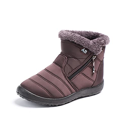 FQLGJMY Frauen rutschfeste dicke Sohle Winter Schneestiefel wasserdichte wärmeisolierte warme Knöchelstiefel mit rutschfesten PU-Sohle verstellbarer Gurtverschluss warmes Futter Outdoor-Enthusiasten von FQLGJMY