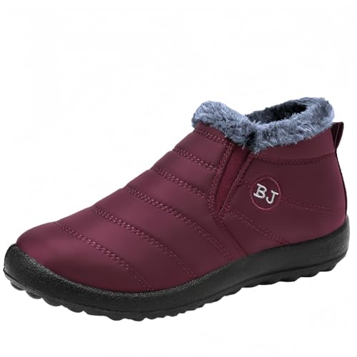 FQLGJMY Frauen rutschfeste dicke Sohle Winter Schneestiefel wasserdichte wärmeisolierte warme Knöchelstiefel mit rutschfesten PU-Sohle verstellbarer Gurtverschluss warmes Futter Outdoor-Enthusiasten von FQLGJMY