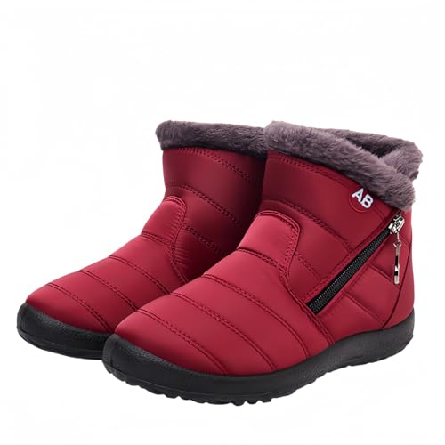 FQLGJMY Frauen rutschfeste dicke Sohle Winter Schneestiefel wasserdichte wärmeisolierte warme Knöchelstiefel mit rutschfesten PU-Sohle verstellbarer Gurtverschluss warmes Futter Outdoor-Enthusiasten von FQLGJMY