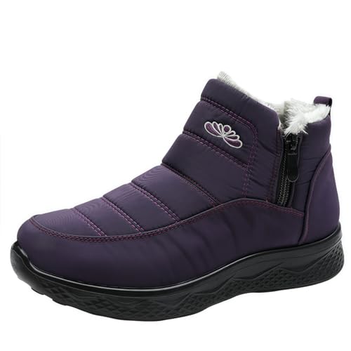 FQLGJMY Frauen rutschfeste dicke Sohle Winter Schneestiefel wasserdichte wärmeisolierte warme Knöchelstiefel mit rutschfesten PU-Sohle verstellbarer Gurtverschluss warmes Futter Outdoor-Enthusiasten von FQLGJMY