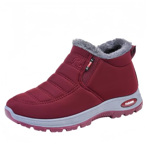 FQLGJMY Frauen rutschfeste dicke Sohle Winter Schneestiefel wasserdichte wärmeisolierte warme Knöchelstiefel mit rutschfesten PU-Sohle verstellbarer Gurtverschluss warmes Futter Outdoor-Enthusiasten von FQLGJMY