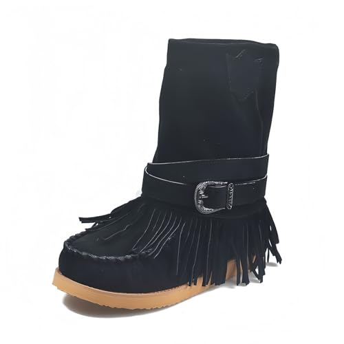 FQLGJMY Wildleder Tassel Knöchelstiefel für Frauen Klassische Vintage Runde Zehe versteckte Keil Absatz niedrigen Absatz Western Outdoor Kurze Stiefel mit Reißverschluss Herbst Winter Flats von FQLGJMY