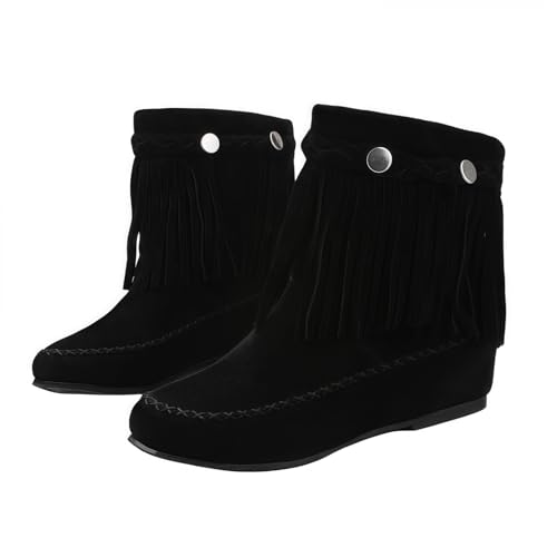 FQLGJMY Wildleder Tassel Knöchelstiefel für Frauen Klassische Vintage Runde Zehe versteckte Keil Absatz niedrigen Absatz Western Outdoor Kurze Stiefel mit Reißverschluss Herbst Winter Flats von FQLGJMY