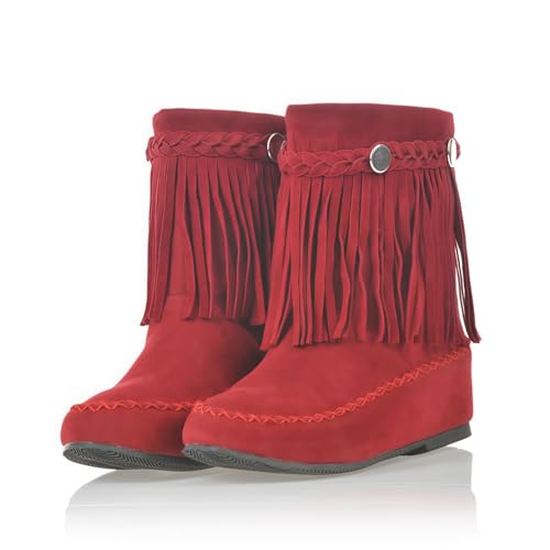 FQLGJMY Wildleder Tassel Knöchelstiefel für Frauen Klassische Vintage Runde Zehe versteckte Keil Absatz niedrigen Absatz Western Outdoor Kurze Stiefel mit Reißverschluss Herbst Winter Flats von FQLGJMY