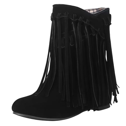 FQLGJMY Wildleder Tassel Knöchelstiefel für Frauen Klassische Vintage Runde Zehe versteckte Keil Absatz niedrigen Absatz Western Outdoor Kurze Stiefel mit Reißverschluss Herbst Winter Flats FQLGJMY Wildleder Tassel Knöchelstiefel für Frauen Klassische Vintage Runde Zehe versteckte Keil Absatz niedrigen Absatz Western Outdoor Kurze Stiefel mit Reißverschluss Herbst Winter Flats von FQLGJMY