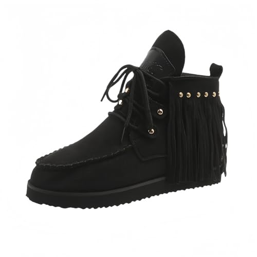 FQLGJMY Wildleder Tassel Knöchelstiefel für Frauen Klassische Vintage Runde Zehe versteckte Keil Absatz niedrigen Absatz Western Outdoor Kurze Stiefel mit Reißverschluss Herbst Winter Flats von FQLGJMY