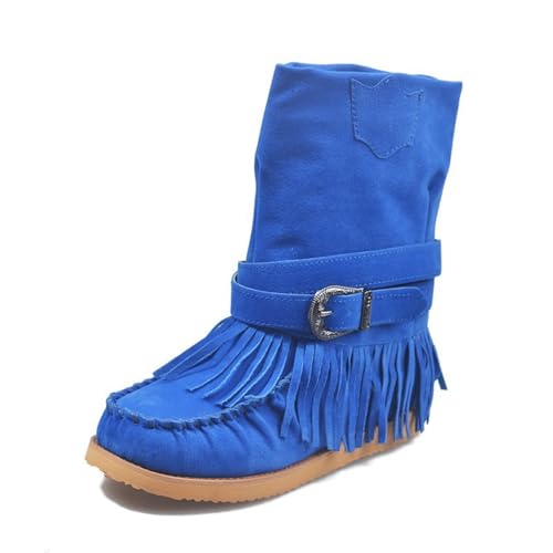 FQLGJMY Wildleder Tassel Knöchelstiefel für Frauen Klassische Vintage Runde Zehe versteckte Keil Absatz niedrigen Absatz Western Outdoor Kurze Stiefel mit Reißverschluss Herbst Winter Flats von FQLGJMY