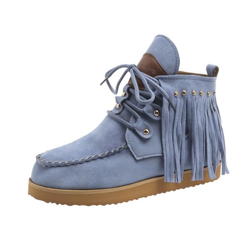 FQLGJMY Wildleder Tassel Knöchelstiefel für Frauen Klassische Vintage Runde Zehe versteckte Keil Absatz niedrigen Absatz Western Outdoor Kurze Stiefel mit Reißverschluss Herbst Winter Flats von FQLGJMY