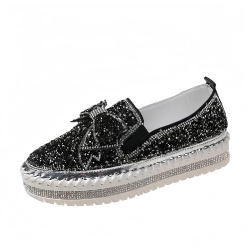 Frauen Mode Plattform Strass Rutsch auf Sneakers Casual Komfort Loafer Wanderschuhe mit niedlichen Bowknot Glitter Bling Paillette von FQLGJMY