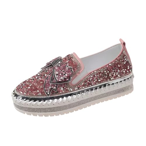 Frauen Mode Plattform Strass Rutsch auf Sneakers Casual Komfort Loafer Wanderschuhe mit niedlichen Bowknot Glitter Bling Paillette von FQLGJMY