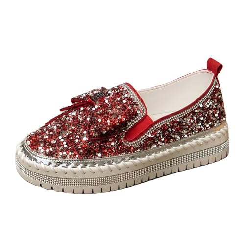 Frauen Mode Plattform Strass Rutsch auf Sneakers Casual Komfort Loafer Wanderschuhe mit niedlichen Bowknot Glitter Bling Paillette von FQLGJMY