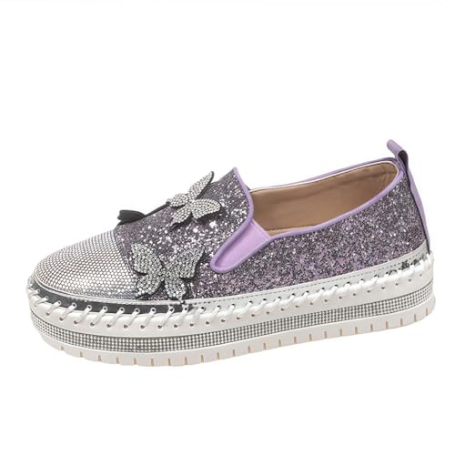 Frauen Mode Plattform Strass Rutsch auf Sneakers Casual Komfort Loafer Wanderschuhe mit niedlichen Bowknot Glitter Bling Paillette von FQLGJMY