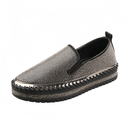 Frauen Mode Plattform Strass Rutsch auf Sneakers Casual Komfort Loafer Wanderschuhe mit niedlichen Bowknot Glitter Bling Paillette von FQLGJMY