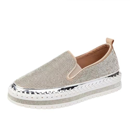 Frauen Mode Plattform Strass Rutsch auf Sneakers Casual Komfort Loafer Wanderschuhe mit niedlichen Bowknot Glitter Bling Paillette von FQLGJMY