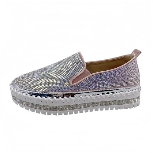 Frauen Mode Plattform Strass Rutsch auf Sneakers Casual Komfort Loafer Wanderschuhe mit niedlichen Bowknot Glitter Bling Paillette von FQLGJMY