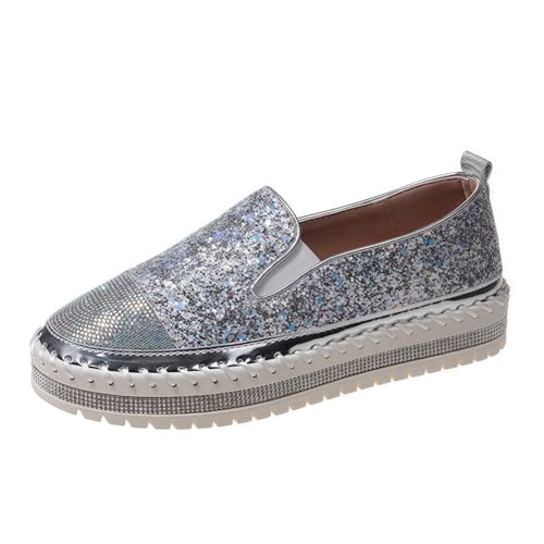 Frauen Mode Plattform Strass Rutsch auf Sneakers Casual Komfort Loafer Wanderschuhe mit niedlichen Bowknot Glitter Bling Paillette von FQLGJMY