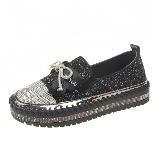 Frauen Mode Plattform Strass Rutsch auf Sneakers Casual Komfort Loafer Wanderschuhe mit niedlichen Bowknot Glitter Bling Paillette von FQLGJMY