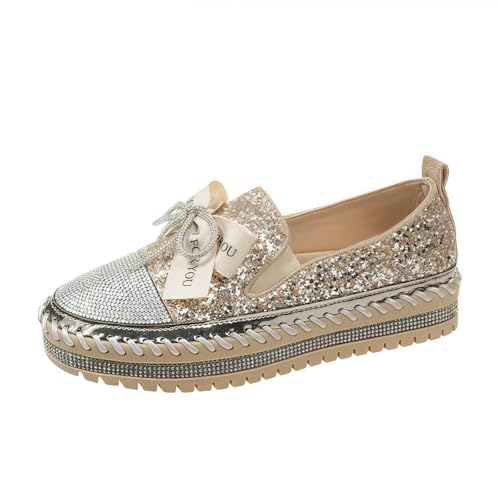 Frauen Mode Plattform Strass Rutsch auf Sneakers Casual Komfort Loafer Wanderschuhe mit niedlichen Bowknot Glitter Bling Paillette von FQLGJMY