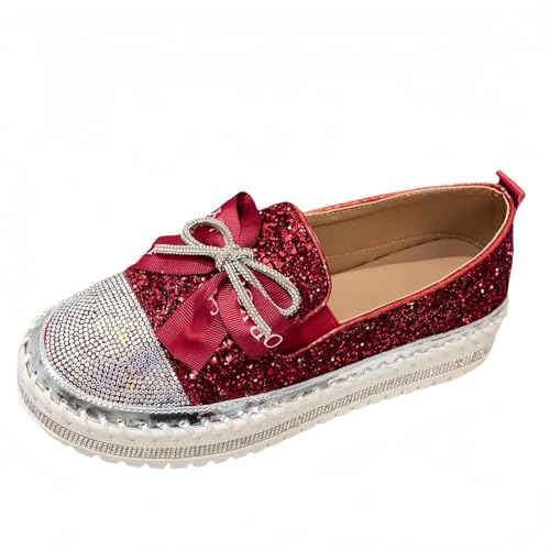 Frauen Mode Plattform Strass Rutsch auf Sneakers Casual Komfort Loafer Wanderschuhe mit niedlichen Bowknot Glitter Bling Paillette von FQLGJMY