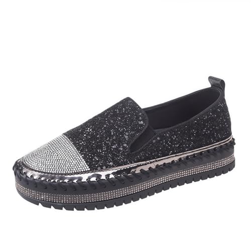 Frauen Mode Plattform Strass Rutsch auf Sneakers Casual Komfort Loafer Wanderschuhe mit niedlichen Bowknot Glitter Bling Paillette von FQLGJMY