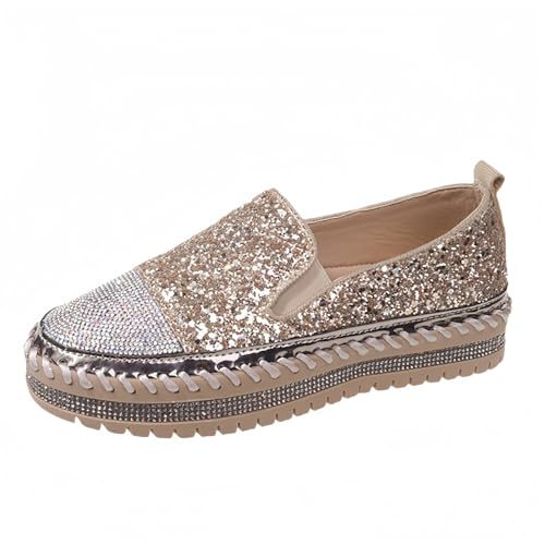 Frauen Mode Plattform Strass Rutsch auf Sneakers Casual Komfort Loafer Wanderschuhe mit niedlichen Bowknot Glitter Bling Paillette von FQLGJMY