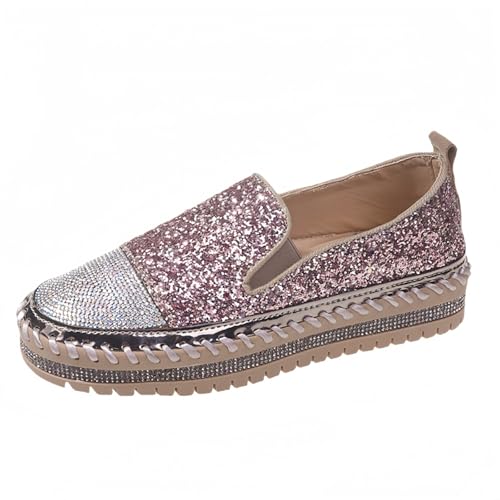 Frauen Mode Plattform Strass Rutsch auf Sneakers Casual Komfort Loafer Wanderschuhe mit niedlichen Bowknot Glitter Bling Paillette von FQLGJMY