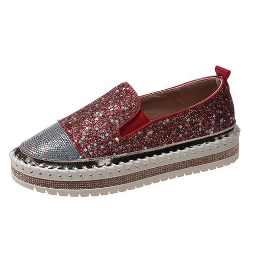 Frauen Mode Plattform Strass Rutsch auf Sneakers Casual Komfort Loafer Wanderschuhe mit niedlichen Bowknot Glitter Bling Paillette von FQLGJMY