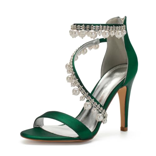 Damen Knöchelriemen Brautschuhe Pfennig Hoher Absatz Abend Party Kleid Schuhe Satin Offene Zehen Hochzeit Pumps Strass Perlensandalen Mit Reißverschluss Hinten,Dark Green,37 EU Damen Knöchelriemen Brautschuhe Pfennig Hoher Absatz Abend Party Kleid Schuhe Satin Offene Zehen Hochzeit Pumps Strass Perlensandalen Mit Reißverschluss Hinten,Dark Green,37 EU von FQMAYPO