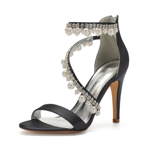 Damen Knöchelriemen Brautschuhe Pfennig Hoher Absatz Abend Party Kleid Schuhe Satin Offene Zehen Hochzeit Pumps Strass Perlensandalen Mit Reißverschluss Hinten,Schwarz,42 EU Damen Knöchelriemen Brautschuhe Pfennig Hoher Absatz Abend Party Kleid Schuhe Satin Offene Zehen Hochzeit Pumps Strass Perlensandalen Mit Reißverschluss Hinten,Schwarz,42 EU von FQMAYPO