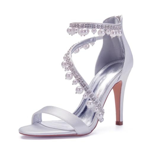 Damen Knöchelriemen Brautschuhe Pfennig Hoher Absatz Abend Party Kleid Schuhe Satin Offene Zehen Hochzeit Pumps Strass Perlensandalen Mit Reißverschluss Hinten,Weiß,39 EU Damen Knöchelriemen Brautschuhe Pfennig Hoher Absatz Abend Party Kleid Schuhe Satin Offene Zehen Hochzeit Pumps Strass Perlensandalen Mit Reißverschluss Hinten,Weiß,39 EU von FQMAYPO