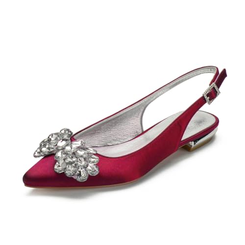 Damen Knöchelriemen Hochzeitsschuhe Niedrige Blockabsätze Abend Party Kleid Schuhe Geschlossene Spitze Brautsandalen Slingback Satin Ballerinas Mit Strass,Burgundy,42 EU Damen Knöchelriemen Hochzeitsschuhe Niedrige Blockabsätze Abend Party Kleid Schuhe Geschlossene Spitze Brautsandalen Slingback Satin Ballerinas Mit Strass,Burgundy,42 EU von FQMAYPO