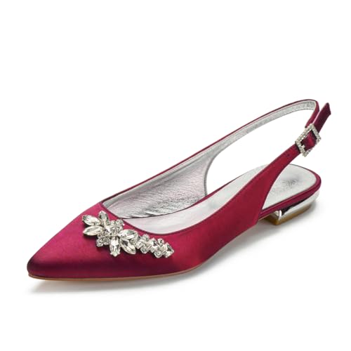 Damen Niedrige Stämmiger Blockabsatz Brautschuhe Geschlossene Spitze Ballerinas Slingback Satin Ballettsandalen Knöchelriemen Strass Kleid Schuhe,Burgundy,39 EU Damen Niedrige Stämmiger Blockabsatz Brautschuhe Geschlossene Spitze Ballerinas Slingback Satin Ballettsandalen Knöchelriemen Strass Kleid Schuhe,Burgundy,39 EU von FQMAYPO