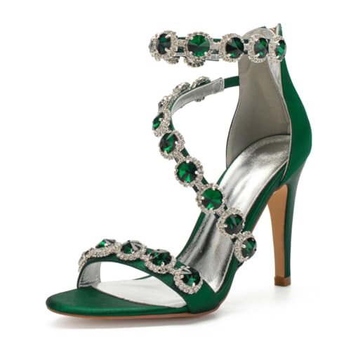 Damen Offene Zehenpartie Satin Sandalen Mit Absatz Knöchelriemen Abend Party Brautkleid Schuhe Pfennig Hoher Absatz Hochzeitsschuhe Mit Strass,Dark Green,40 EU Damen Offene Zehenpartie Satin Sandalen Mit Absatz Knöchelriemen Abend Party Brautkleid Schuhe Pfennig Hoher Absatz Hochzeitsschuhe Mit Strass,Dark Green,40 EU von FQMAYPO