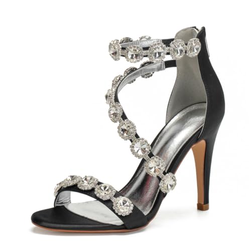 Damen Offene Zehenpartie Satin Sandalen Mit Absatz Knöchelriemen Abend Party Brautkleid Schuhe Pfennig Hoher Absatz Hochzeitsschuhe Mit Strass,Schwarz,41 EU Damen Offene Zehenpartie Satin Sandalen Mit Absatz Knöchelriemen Abend Party Brautkleid Schuhe Pfennig Hoher Absatz Hochzeitsschuhe Mit Strass,Schwarz,41 EU von FQMAYPO