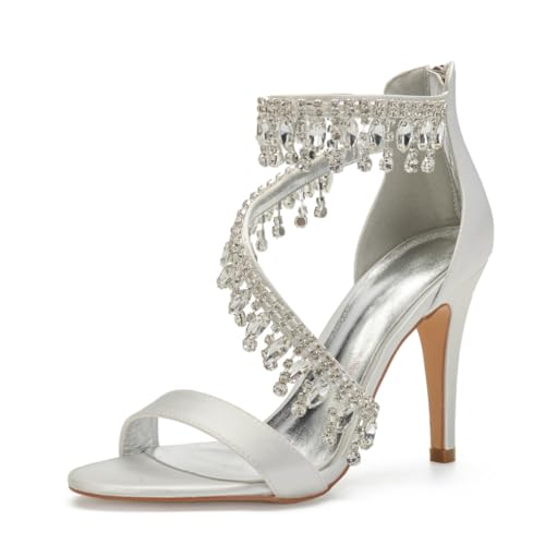 Damen Pfennig Hoher Absatz Sommer Sandalen Offene Zehen Satin Hochzeitsschuhe Knöchelriemen Abend Party Brautkleid Schuhe Mit Strass,Elfenbein,36 EU Damen Pfennig Hoher Absatz Sommer Sandalen Offene Zehen Satin Hochzeitsschuhe Knöchelriemen Abend Party Brautkleid Schuhe Mit Strass,Elfenbein,36 EU von FQMAYPO