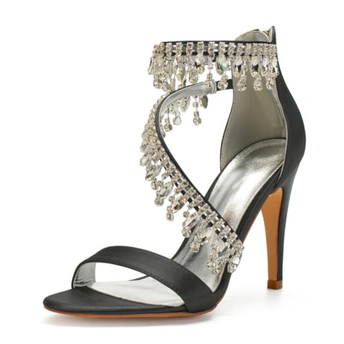 Damen Pfennig Hoher Absatz Sommer Sandalen Offene Zehen Satin Hochzeitsschuhe Knöchelriemen Abend Party Brautkleid Schuhe Mit Strass,Schwarz,41 EU Damen Pfennig Hoher Absatz Sommer Sandalen Offene Zehen Satin Hochzeitsschuhe Knöchelriemen Abend Party Brautkleid Schuhe Mit Strass,Schwarz,41 EU von FQMAYPO