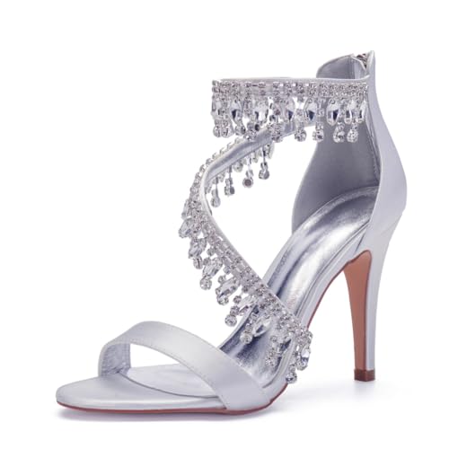 Damen Pfennig Hoher Absatz Sommer Sandalen Offene Zehen Satin Hochzeitsschuhe Knöchelriemen Abend Party Brautkleid Schuhe Mit Strass,Weiß,39 EU Damen Pfennig Hoher Absatz Sommer Sandalen Offene Zehen Satin Hochzeitsschuhe Knöchelriemen Abend Party Brautkleid Schuhe Mit Strass,Weiß,39 EU von FQMAYPO